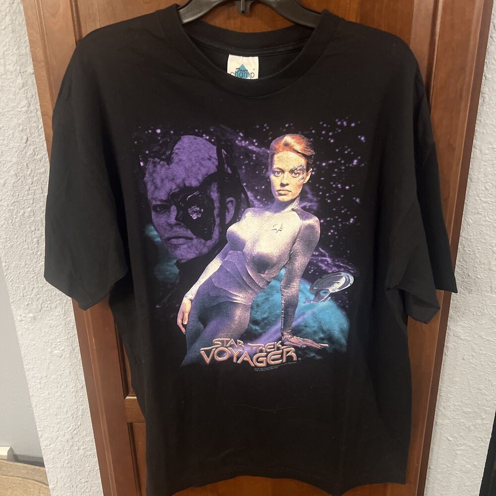 Vintage Star Trek Voyager Jeri Ryan Seven of Nine 90s TV Promo T Shirt XL 1997